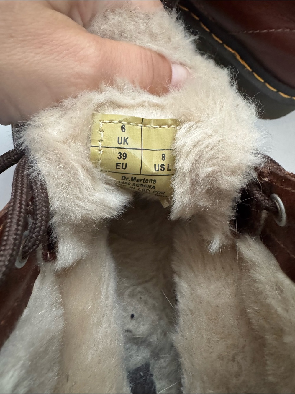 Dr martens 1460 Serena boots in butterscotch leather with cream faux fur lining - Picture 7 of 8